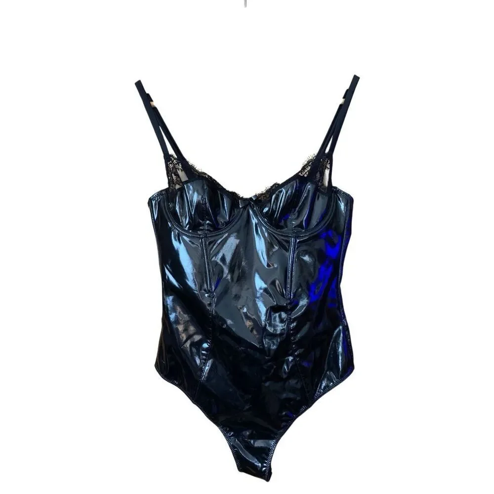 Fleur du Mal PVC Frankie Lace Bodysuit in Black Size S - Picture 4 of 12